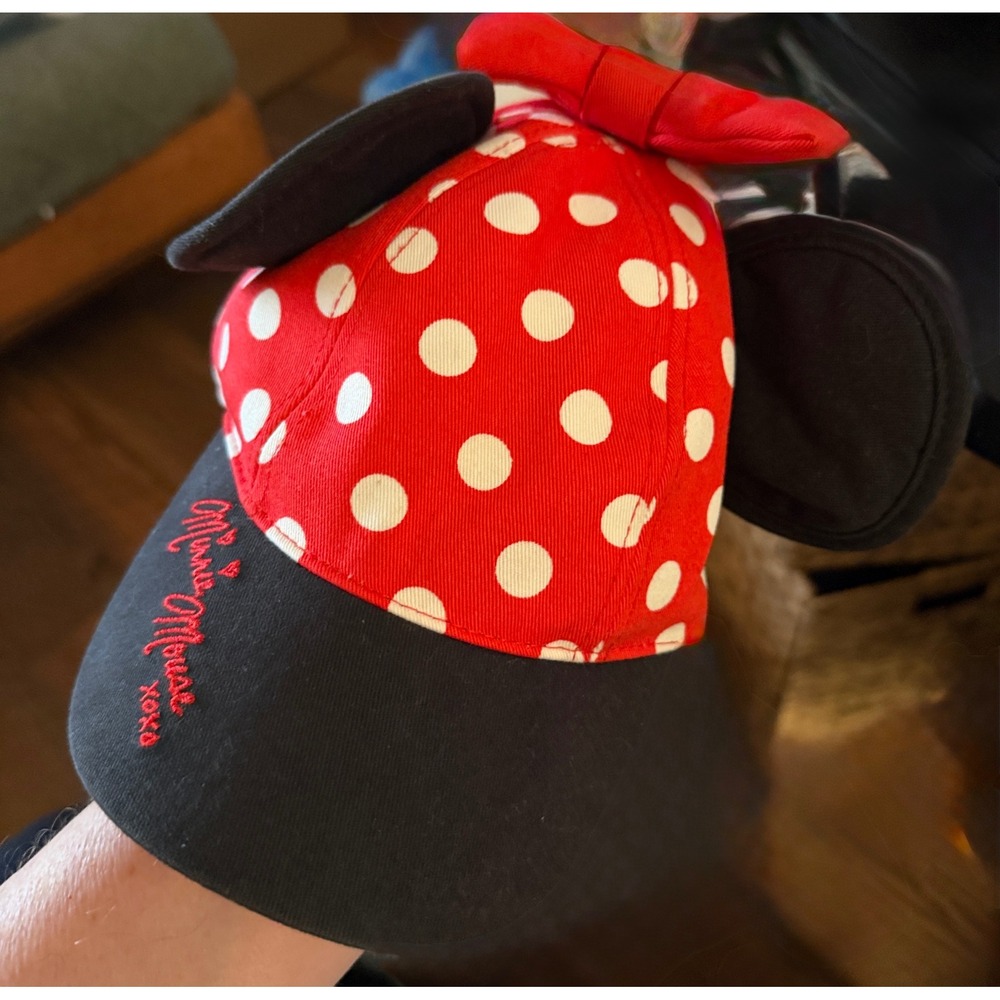 Disney Parks Minnie‎ Mouse Youth Hat Red Polka Dot Snapback Ears Bow Excellent